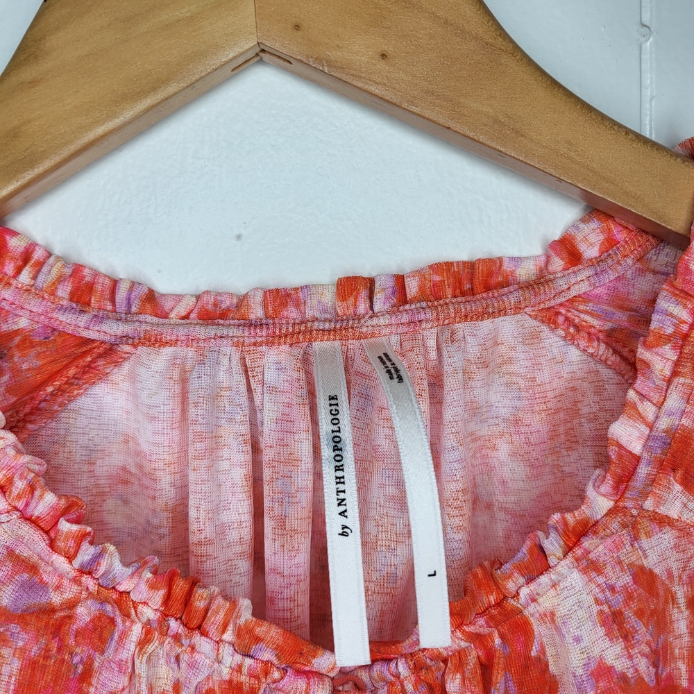 Anthropologie Pink and Orange Abstract Button-Front Blouse - Picture 3 of 12
